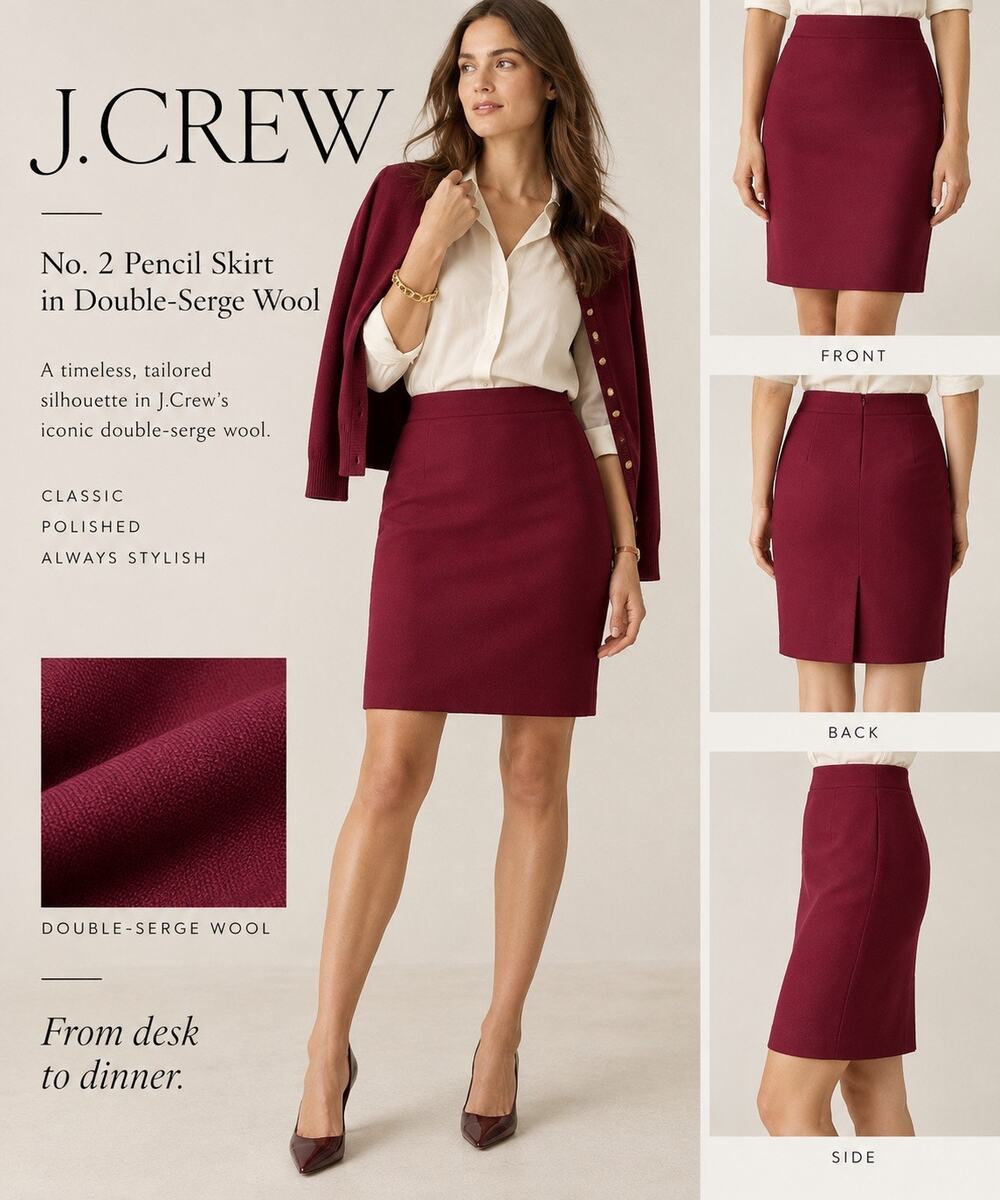 Office Siren Heritage Preppy Luxe J.Crew No. 2 Double Serge Wool Pencil Skirt 4P